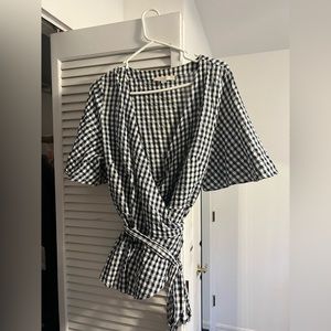 Navy and white gingham wrap top, Loft